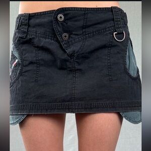 Vintage Diesel Denim Mini Skirt in Black, Size 28, Unique Design